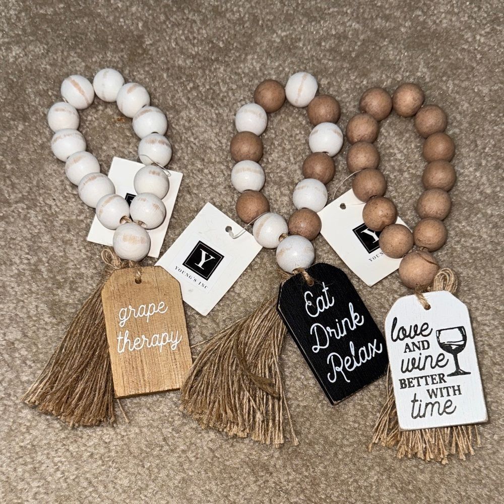 Wooden Bead Wine Charms with Tassels